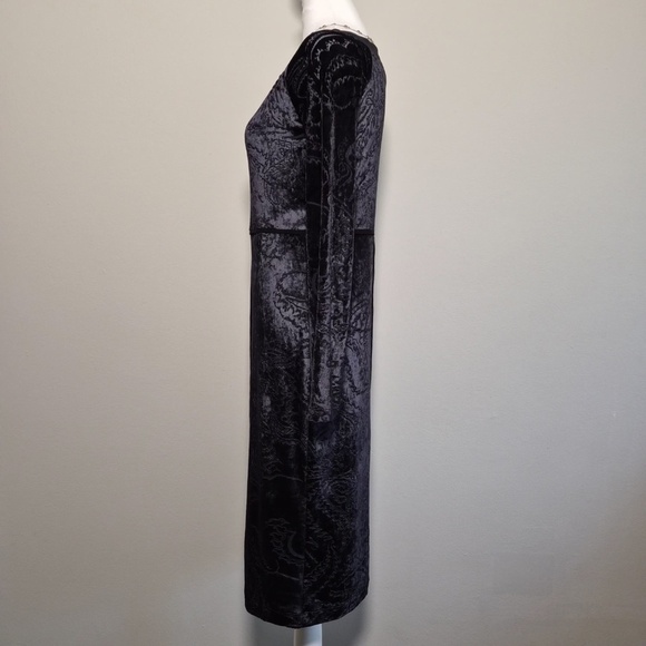 Fuzzi Jean Paul Gaultier Tribal Tattoo Shapewear Navy Velvet Longsleeve Dress L - Picture 5 of 9